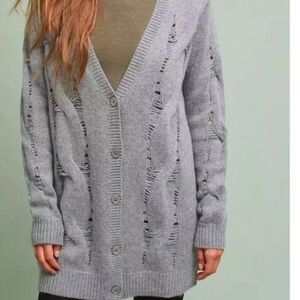 Ag Adriano Goldschmied Wool/Mohair Blend Distressed Sweater Cardigan,Gray,XS,
